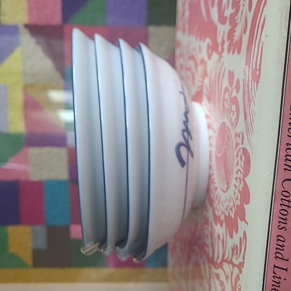 CHINOISERIE FISH MOTIF BLUE & WHITE RICE/SAUCE BOWLS SET 4 - Picture 8 of 9
